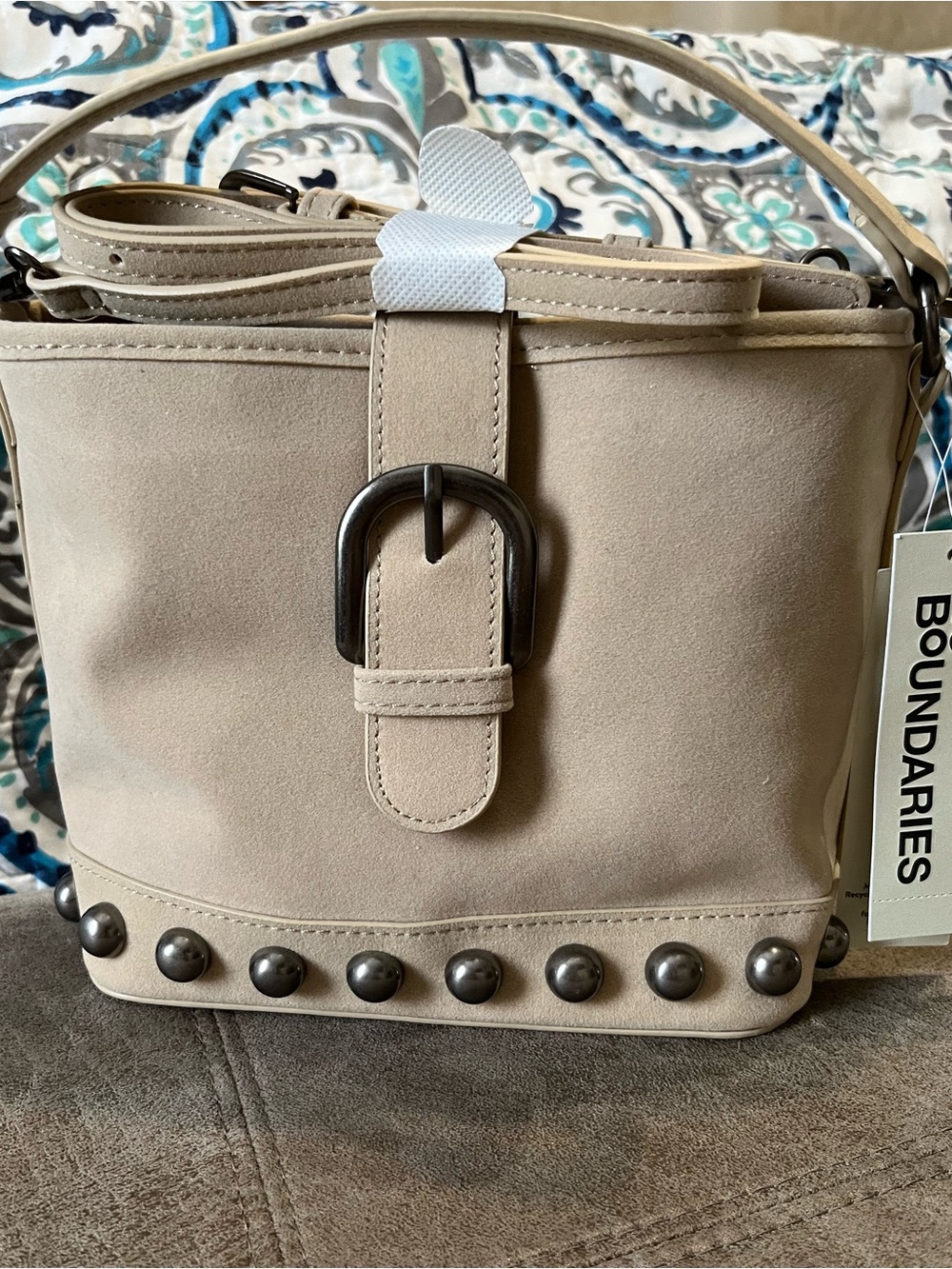 No Boundaries Taupe Stud-Accent Mini Bucket Bag